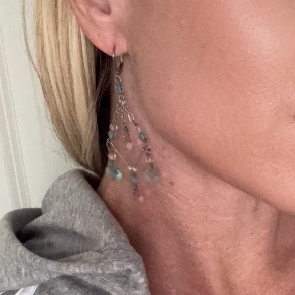 Pink and blue silver chandelier dangle drop earrings - Picture 5 of 6